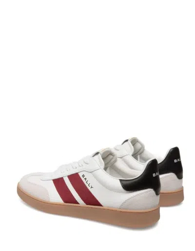 Bally Retro Crest Leather Striped Sneakers In White