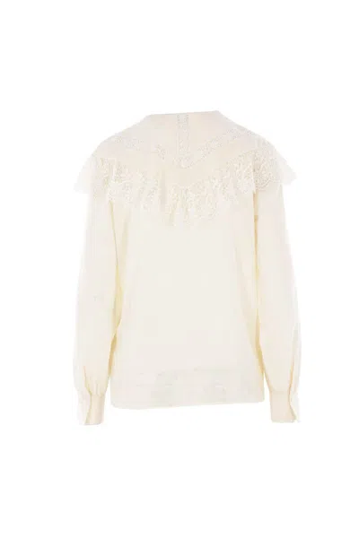 Chloé Lace-trimmed Organic Silk Crepe De Chine Blouse In Neutral