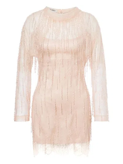 Alberta Ferretti High Neckline Lace Detailing Sequin Embellishments Dress In Pink