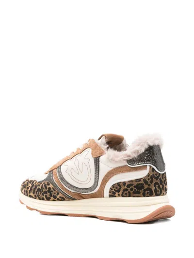 Pinko Zoe 01 Leather Sneakers With Leapadrata Pattern In Sand