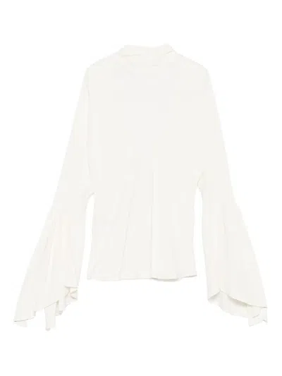 Pinko White High Neck Shirt With Flared Sleeves In Neutral