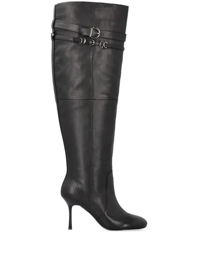 Pinko Knee-high Nappa Leather Boots With Heel And Strap In Black