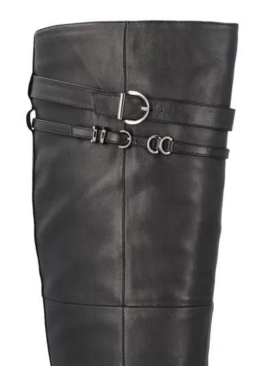 Pinko Knee-high Nappa Leather Boots With Heel And Strap In Black