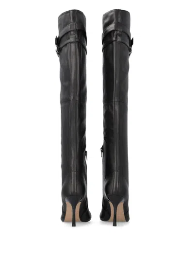 Pinko Knee-high Nappa Leather Boots With Heel And Strap In Black