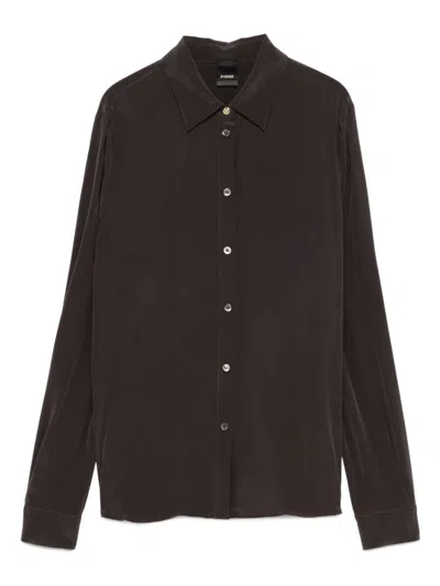 Pinko Button-down Silk Shirt In Brown