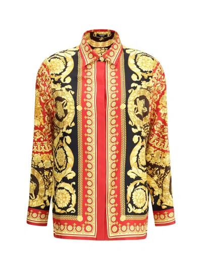 Versace Baroque Print Long Sleeve Collared Top In Multi