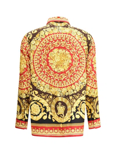 Versace Baroque Print Long Sleeve Collared Top In Multi