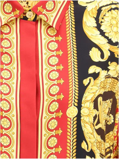 Versace Baroque Print Long Sleeve Collared Top In Multi