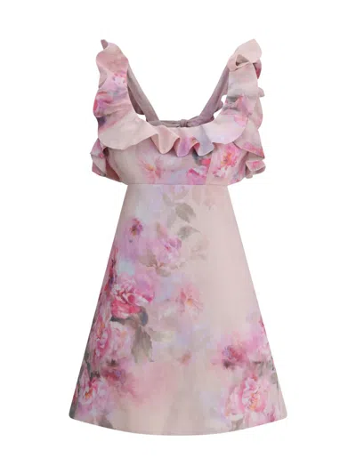 Zimmermann Crush Frill Mini Dress In Pink