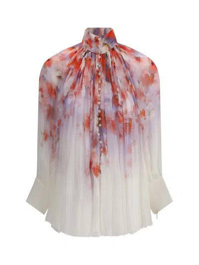 Zimmermann Floral Print Crush Blouse In White