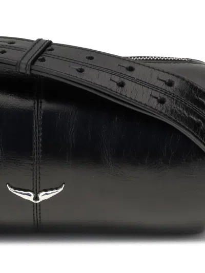 Zadig & Voltaire Black Leather Doudou Vintage Patemt Shoulder Bag In Black