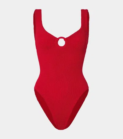 Hunza G 'celine' Red Swimsuit With Cut-out With Ring In Red