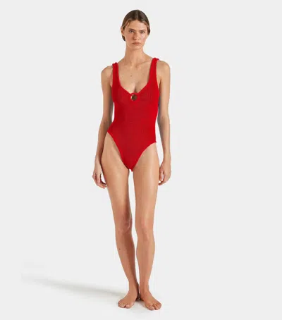 Hunza G 'celine' Red Swimsuit With Cut-out With Ring In Red