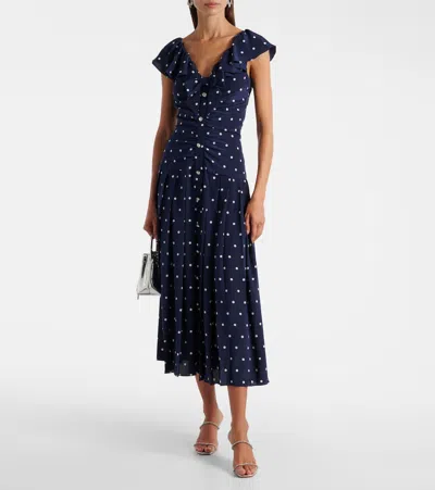 Alessandra Rich Ruffled Polka Dot Midi Dress In Blue