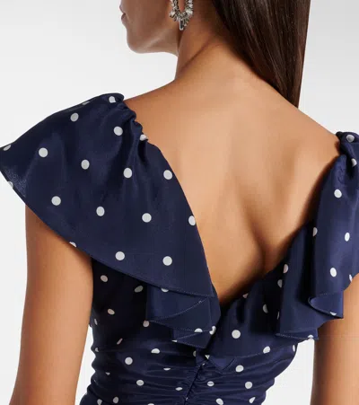Alessandra Rich Ruffled Polka Dot Midi Dress In Blue