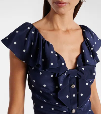 Alessandra Rich Ruffled Polka Dot Midi Dress In Blue