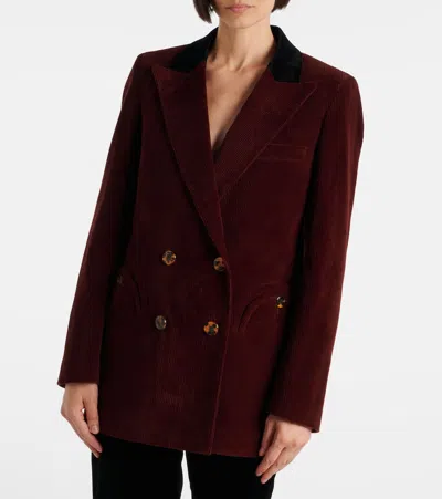 Blazé Milano Corduroy Double-breasted Blazer In Burgundy