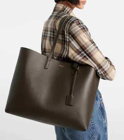 Saint Laurent Shopping Large Leather Tote Bag In Green