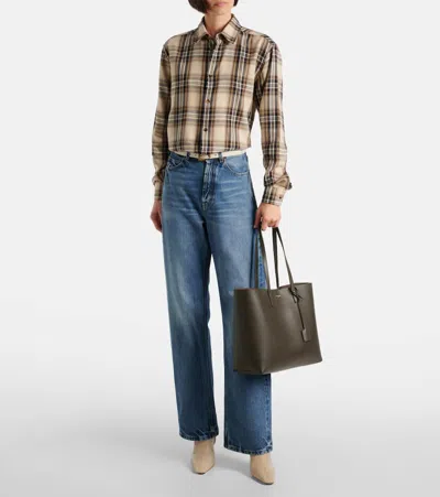 Saint Laurent Shopping Large Leather Tote Bag In Green