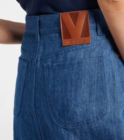 Valentino Cotton-linen Fringed Midi Skirt In Blue