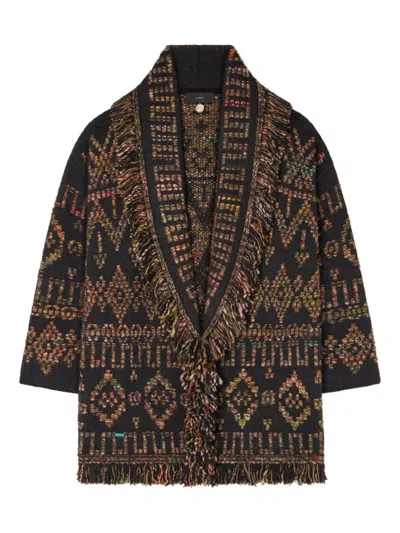 Alanui Fringe Detailing Wool Blend Cardigan In Brown