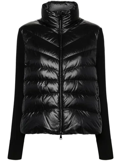 Moncler Puffer Wool Cardigan With High Collar In Black