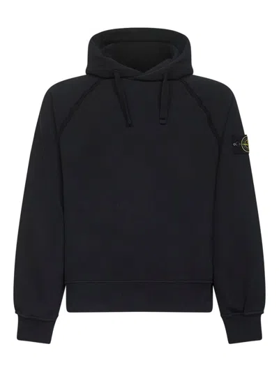 Stone Island Organic Cotton Fleece Hoodie In Black