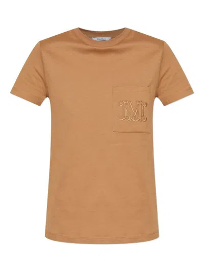 Max Mara Monogram Embroidered Crew Neck T-shirt In Brown