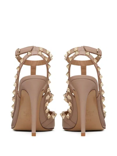 Valentino Rockstud Pointed Toe Caged Pumps In Neutral