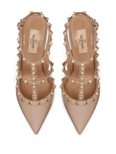 Valentino Rockstud Pointed Toe Caged Pumps In Neutral