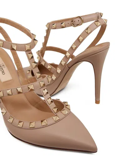 Valentino Rockstud Pointed Toe Caged Pumps In Neutral