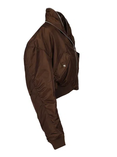 Givenchy Cropped Bomber Jacket With High Collar And Front Zip Closure In Brown
