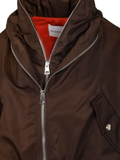 Givenchy Cropped Bomber Jacket With High Collar And Front Zip Closure In Brown