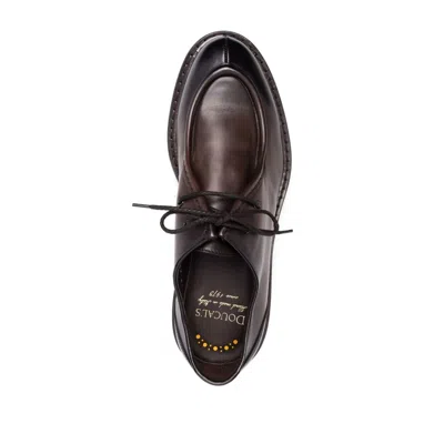 Doucal's Dark Brown Calfskin Derby Shoes With Decorative Seams In Brown