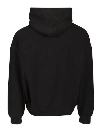 Balenciaga Hooded Graphic Print Sweater With Ribbed Cuffs In Black
