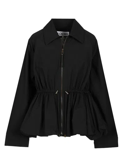 Loewe Womens Black Drawstring-waist Cotton-blend Jacket In Black