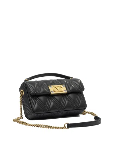 Valentino Grain Leather Mini 'rockstud' Hobo Bag In Black