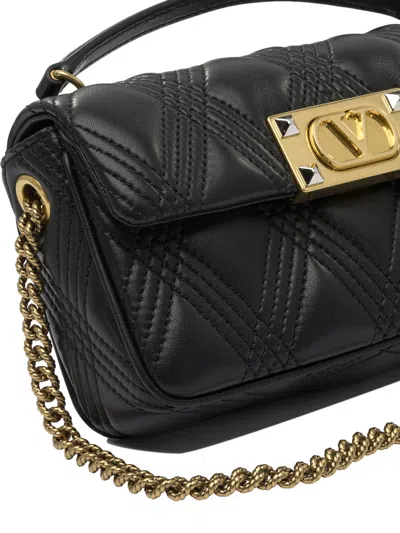 Valentino Grain Leather Mini 'rockstud' Hobo Bag In Black