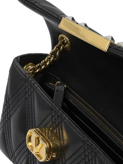 Valentino Grain Leather Mini 'rockstud' Hobo Bag In Black