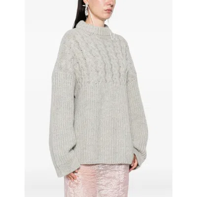 Cecilie Bahnsen Cable-knit Crew-neck Sweater In Gray