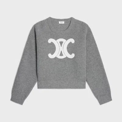 Celine Grey Wool Sweater With Logo In Gray