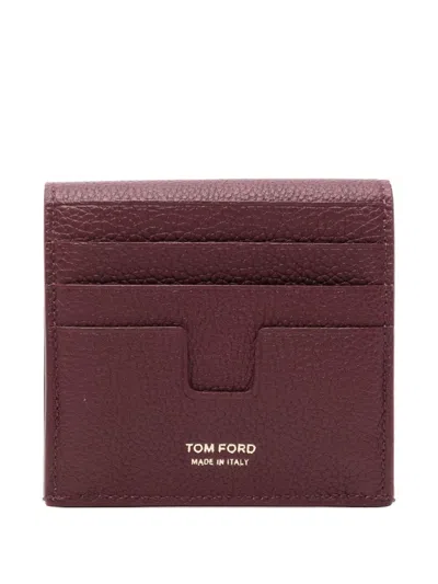 Tom Ford Flap Card Holder In Snake-embossed Leather In Brown