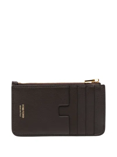 Tom Ford Calf Leather Cardholder In Brown