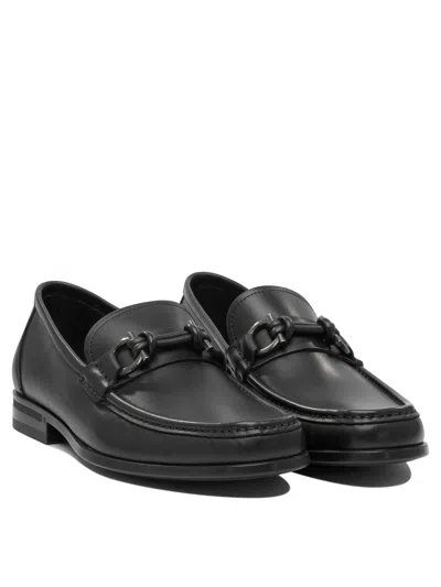 Ferragamo Alain Gancini Calf Leather Loafers In Black
