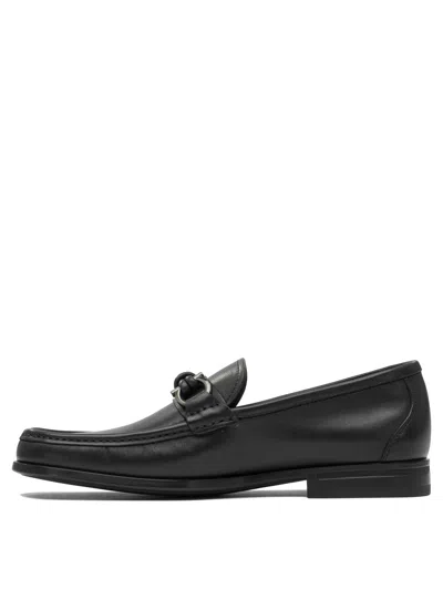 Ferragamo Alain Gancini Calf Leather Loafers In Black