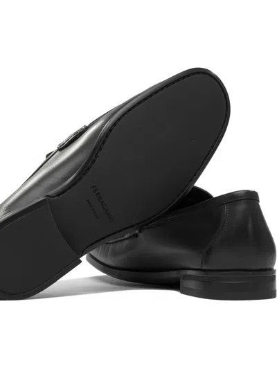Ferragamo Alain Gancini Calf Leather Loafers In Black