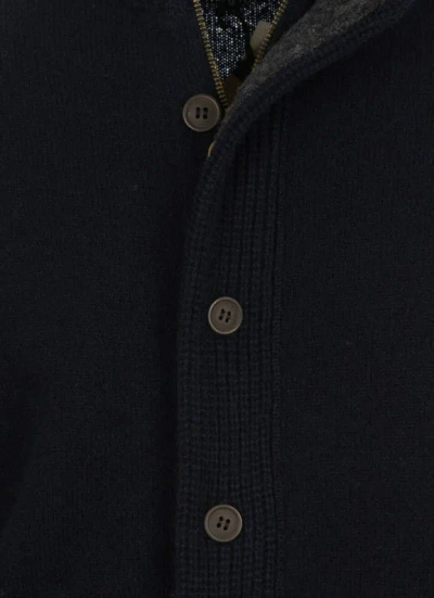 Barbour Navy Wool Zip-through Sweater With High Neck And Elbow Patches In Black