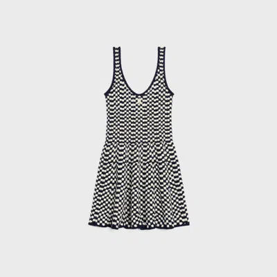 Celine Multicolor Mini Skater Dress In Crochet Cotton In Black