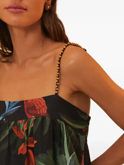 Farm Rio Midnight Macaw Fiesta Sleeveless Mini Dress In Black In Animal Print