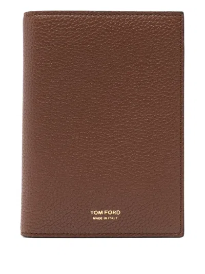 Tom Ford Tan Soft Grain Leather T Line Passport Holder In Brown